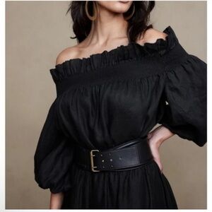 Banana Republic Bria Black Linen Off The Shoulder Balloon Sleeves Blouse Large
